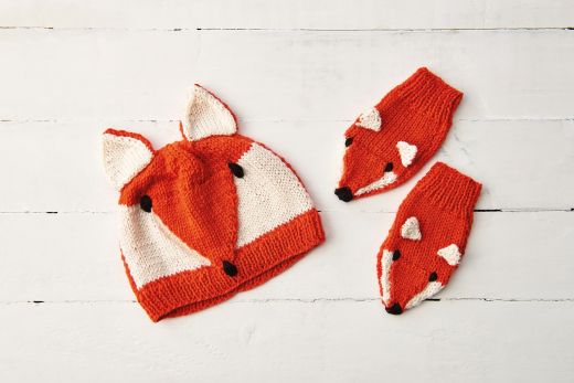 Knitted Children’s Fox Hat And Mittens Pattern