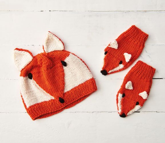 Knitted Children’s Fox Hat And Mittens Pattern