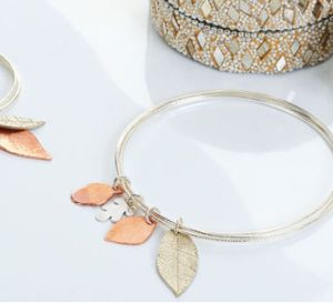 Pierce Metal Leaf Charm Bangle