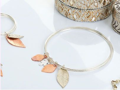 Pierce Metal Leaf Charm Bangle