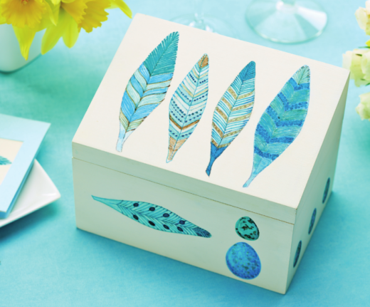 Painted Feather Keepsake Box