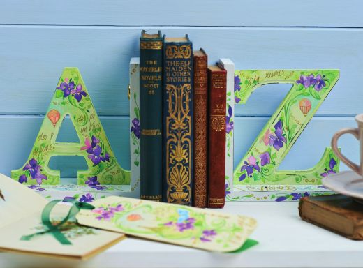 Painted Floral Book Ends