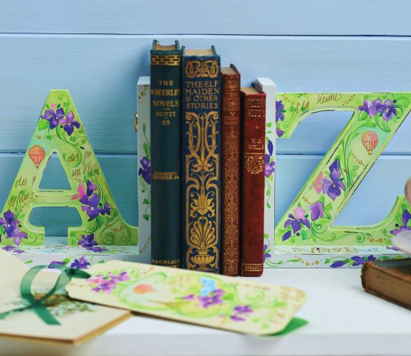 Painted Floral Book Ends