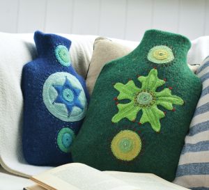 Recycled Jumpers Felted Into Hottie Covers