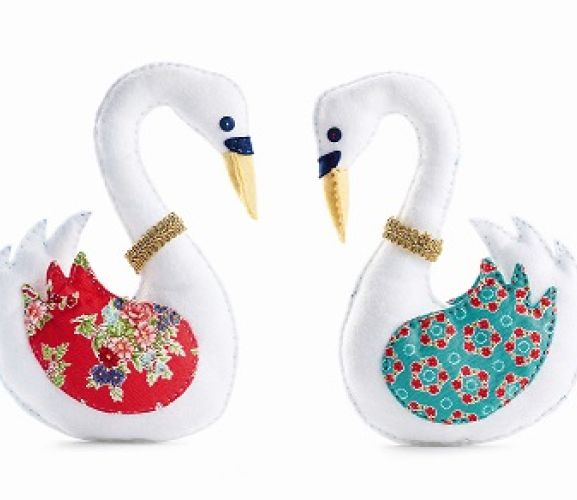 Stitch Regal Swans With Printed Cotton And Felt