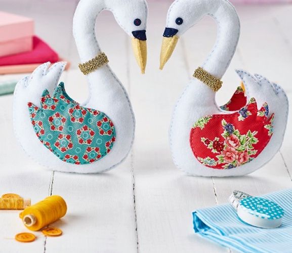 Stitch Regal Swans With Printed Cotton And Felt