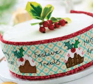 Stitched Christmas Cake Band and Topper