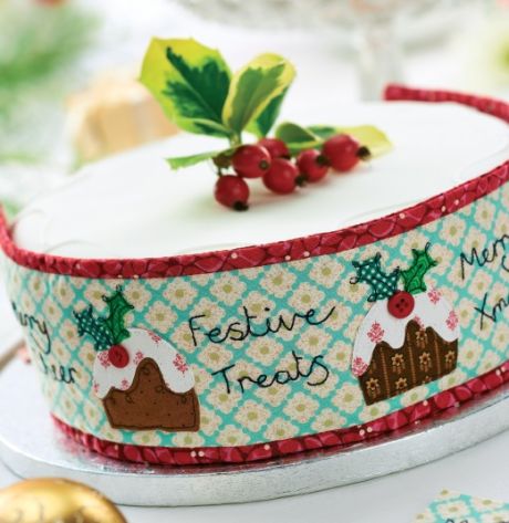 Stitched Christmas Cake Band and Topper