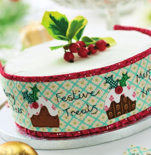 Stitched Cake Band And Topper With Pudding Motifs