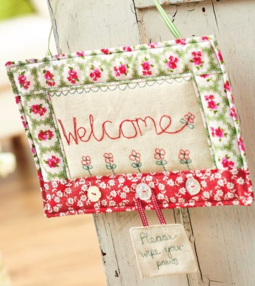 Free-Motion Stitched Welcome Sign