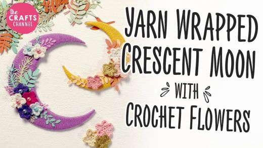 Yarn Wrapped Crescent Moon with Crochet Flowers Templates