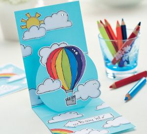 Hot Air Balloon, Rainbow, Sunshine & Cloud Motifs + Sentiments