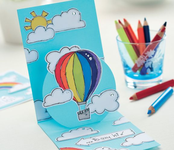 Hot Air Balloon, Rainbow, Sunshine & Cloud Motifs + Sentiments
