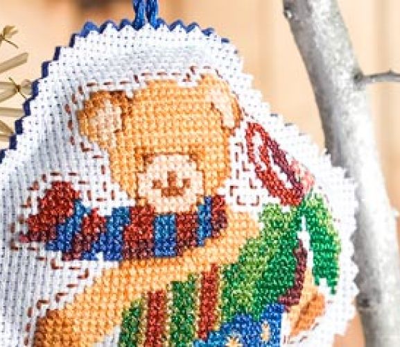Cross-stiched Teddy Stocking Free Project