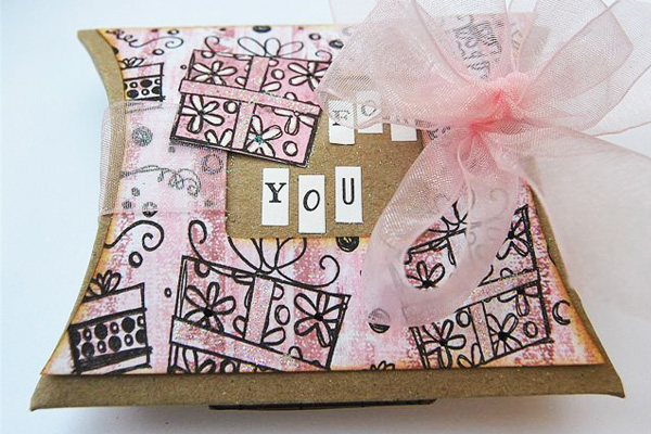 Pink Stamped Kraft Paper Gift Box