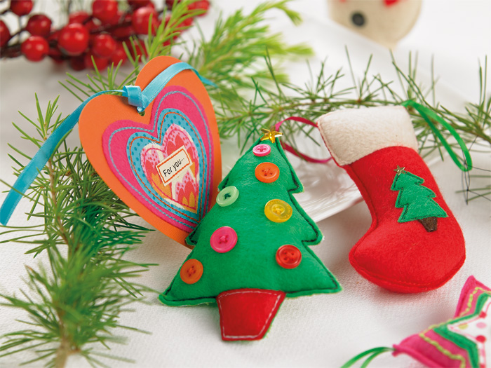 Stitched Felt Christmas Tree Decs