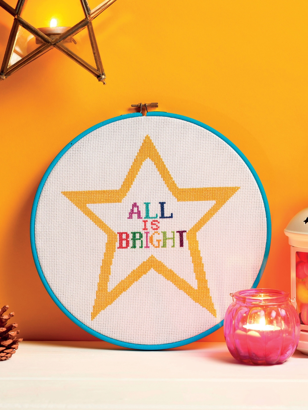All Is Bright Cross-Stitch Hoop