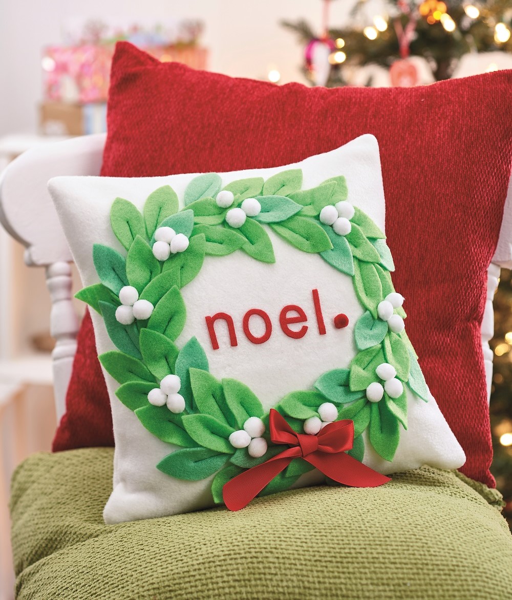 Personalised Christmas Felt Mistletoe Cushion and Decoration Set